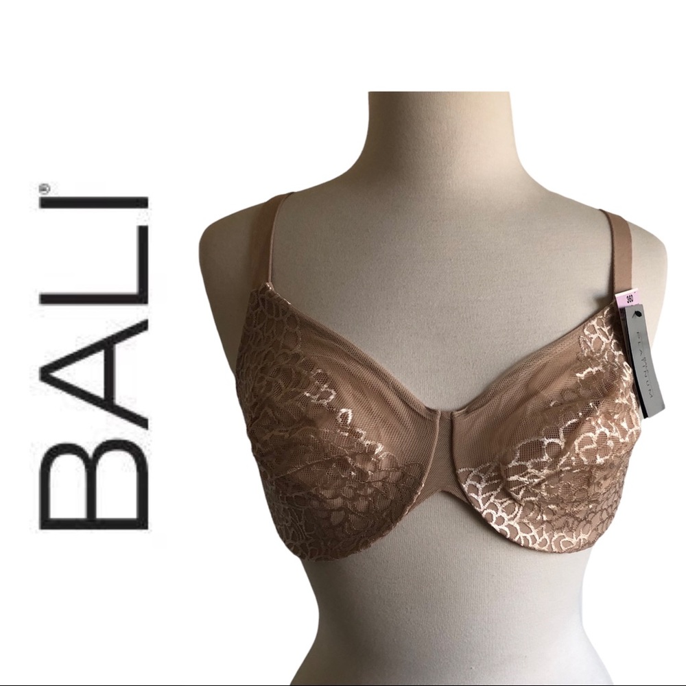 NWT $48~BALI~Nude ‘Platinum Shape System’ Embroidered Underwire Bra~3915~36D